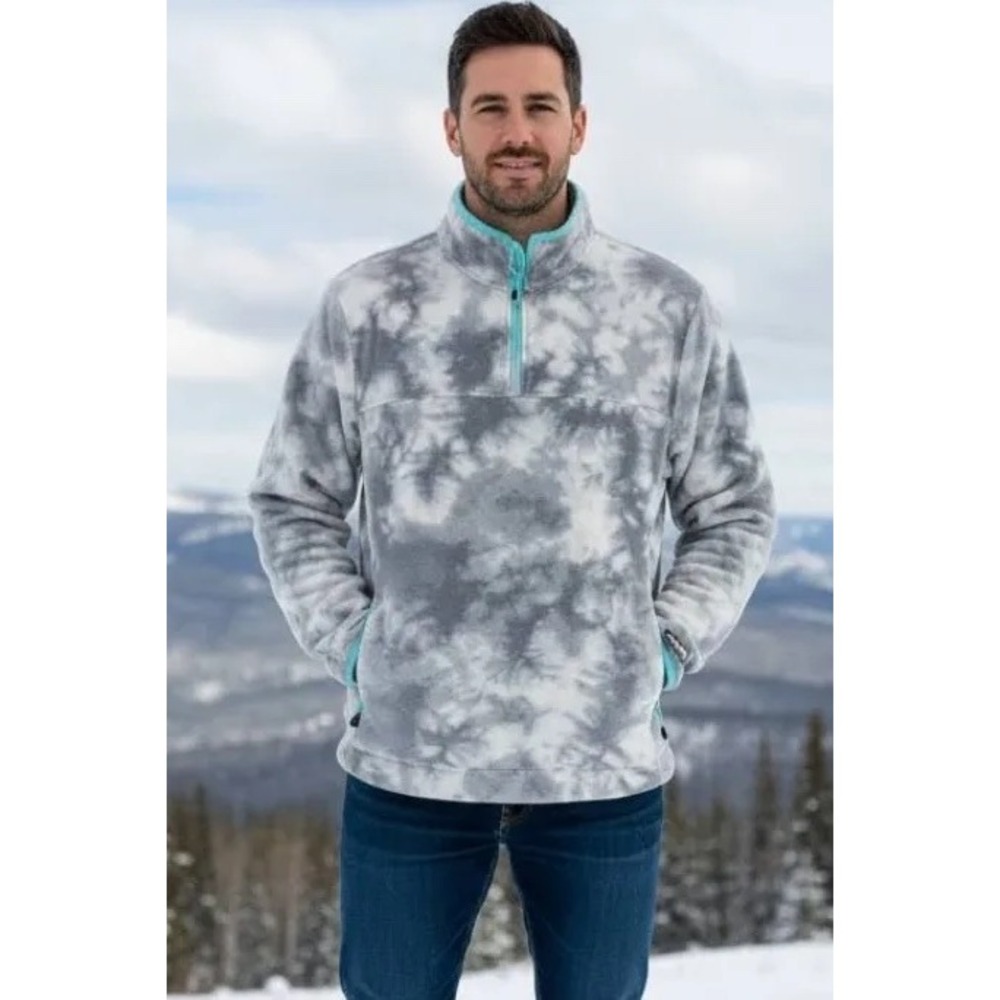 Chubbies Fleece Pullover Mens Small Grey White Tie Dye Quarter Zip Teal Trim